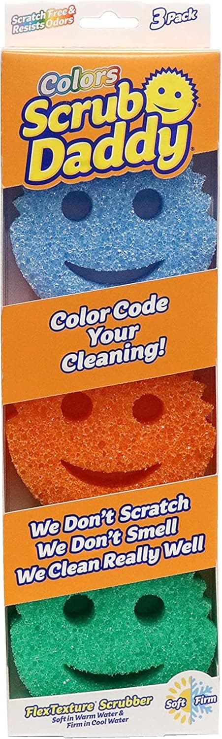 Scrub Daddy Color Sponges - Scratch-Free Multipurpose Dish Sponge Color Variety Pack - BPA Free & Made with Polymer Foam - Stain & Odor Resistant Kitchen Sponge (3 Count)