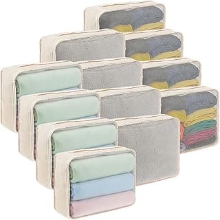 Kifmurase 12 cubos de embalaje para maletas, organizadores de equipaje de viaje, bolsas de malla grandes para ropa interior, bolsas de lavandería plegables para senderismo, camping, mochilero, accesorios de ropa (beige)