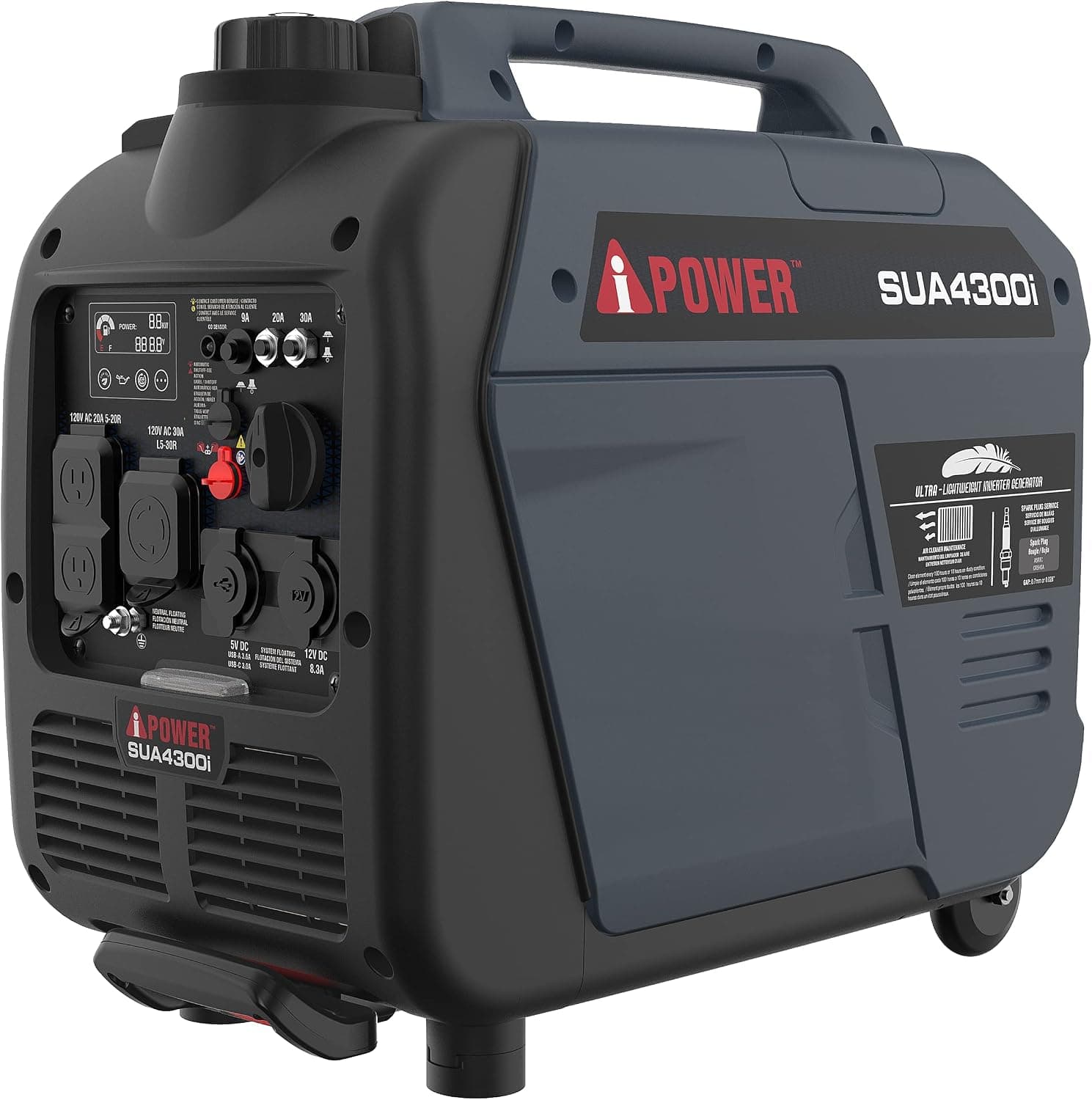 A-iPower 4300 Watt Quiet Gas Portable Inverter Generator, RV Ready | Lightweight with Telescopic Handle for Home Backup, Tailgating & Camping, CO Sensor, EPA & CARB Compliant