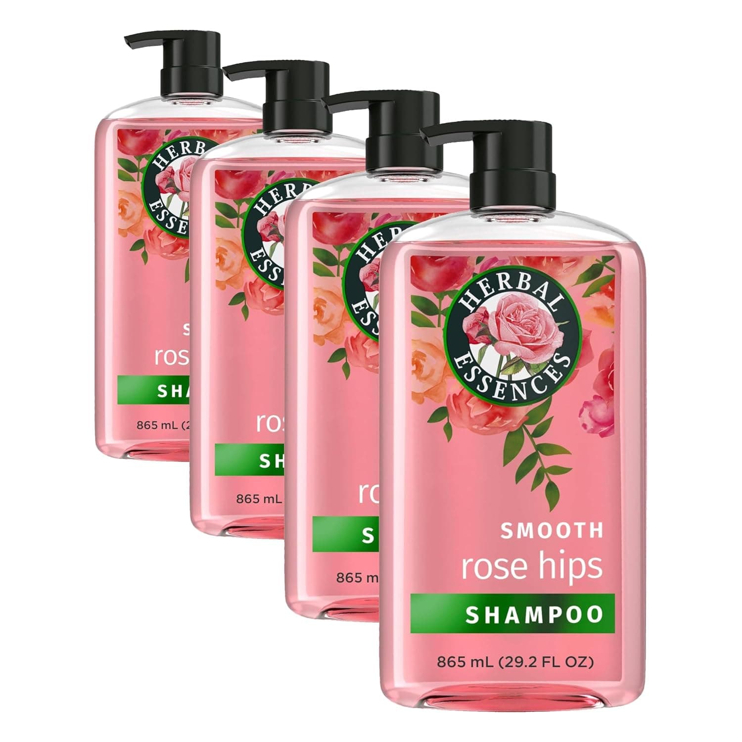 Herbal Essences Shampoo, Rose Hips - Smooth Collection, Shiny Hair with Vitamin E & Jojoba, Safe for Color Treated Hair, Floral Scent, Cruelty-Free, Dermatologist-Tested, 29.2 Fl Oz (Pack of 4)