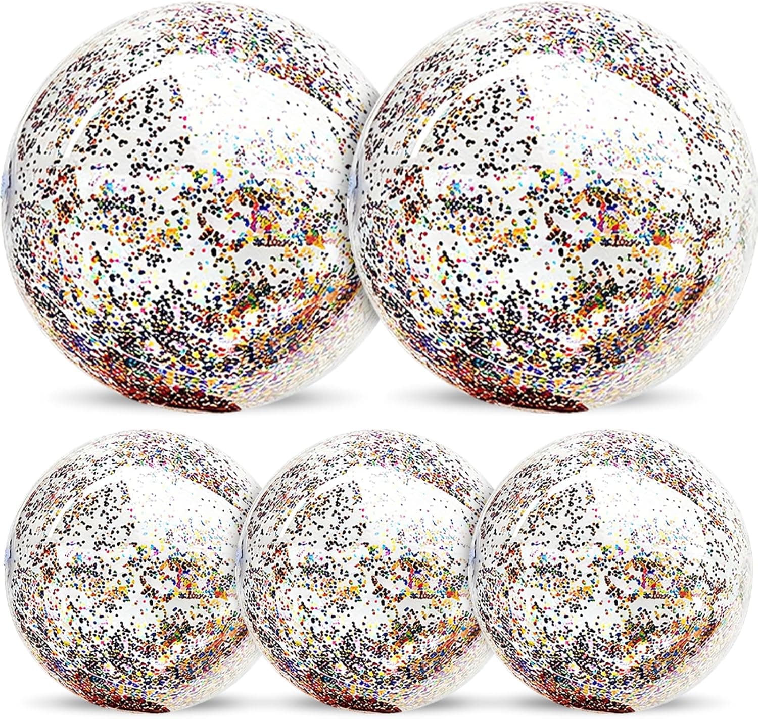 TURNMEON 5 Pack Sequins Beach Balls 16 Inch 24 Inch Pool Party Decorations | Inflatable Confetti Glitters Clear Beach Ball, Swimming Pool Toy, Birthday Party Supplies, Pool Toys for Games Adults Kids