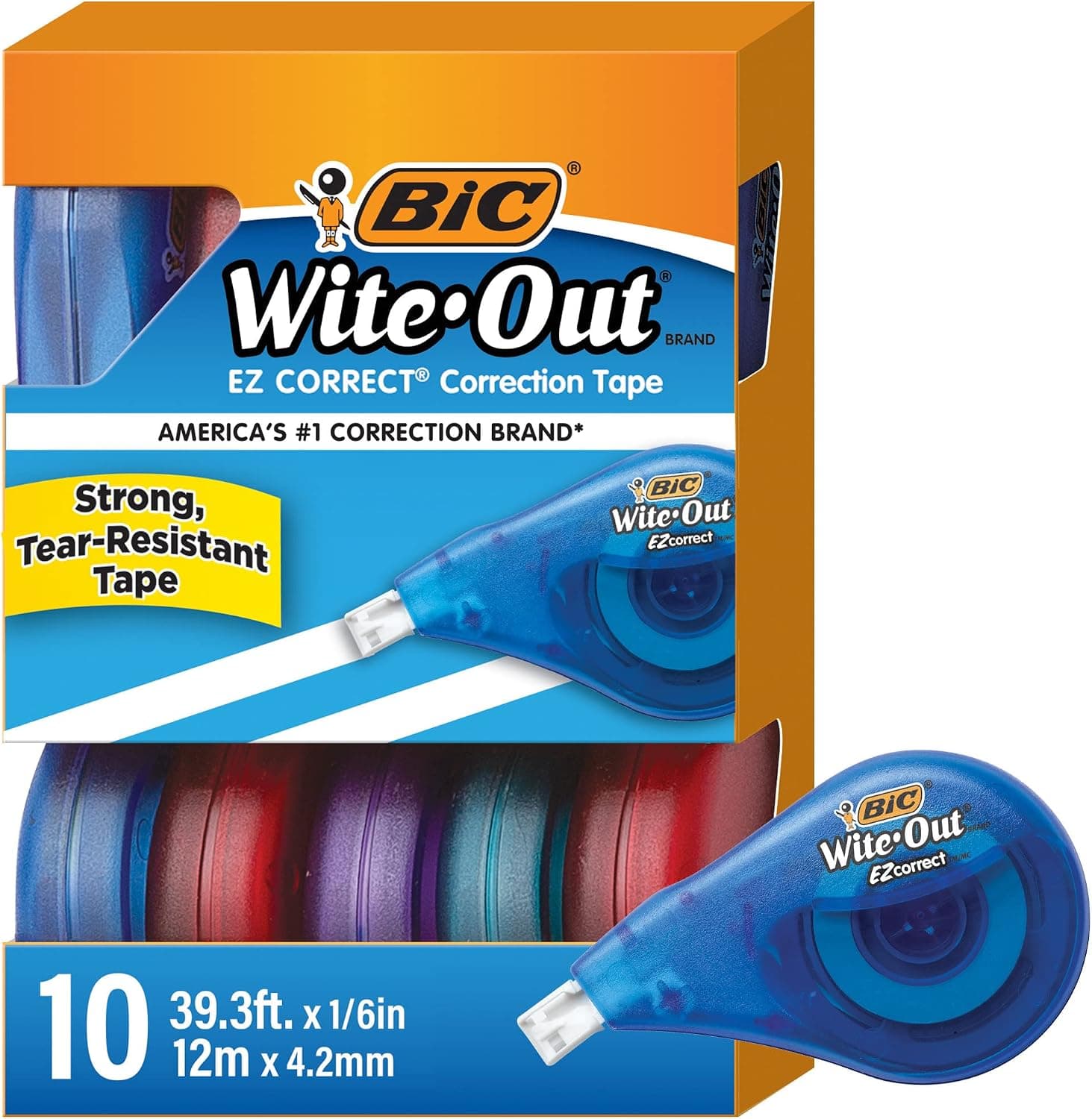 Cinta correctora BIC Wite-Out Brand EZ Correct, blanca, (paquete de 9, 90 unidades en total)