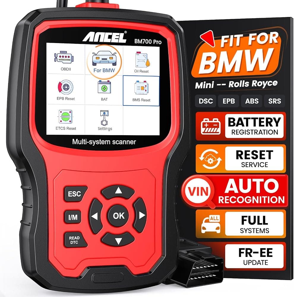 ANCEL BM700 PRO Fit para escáner BMW - Herramienta de registro de batería, lector de códigos para BMW/Mini/RR, escáner OBD2 avanzado Auto V-I-N, diagnóstico completo del sistema para herramienta de escaneo BMW con todos los servicios de reinicio (rojo)