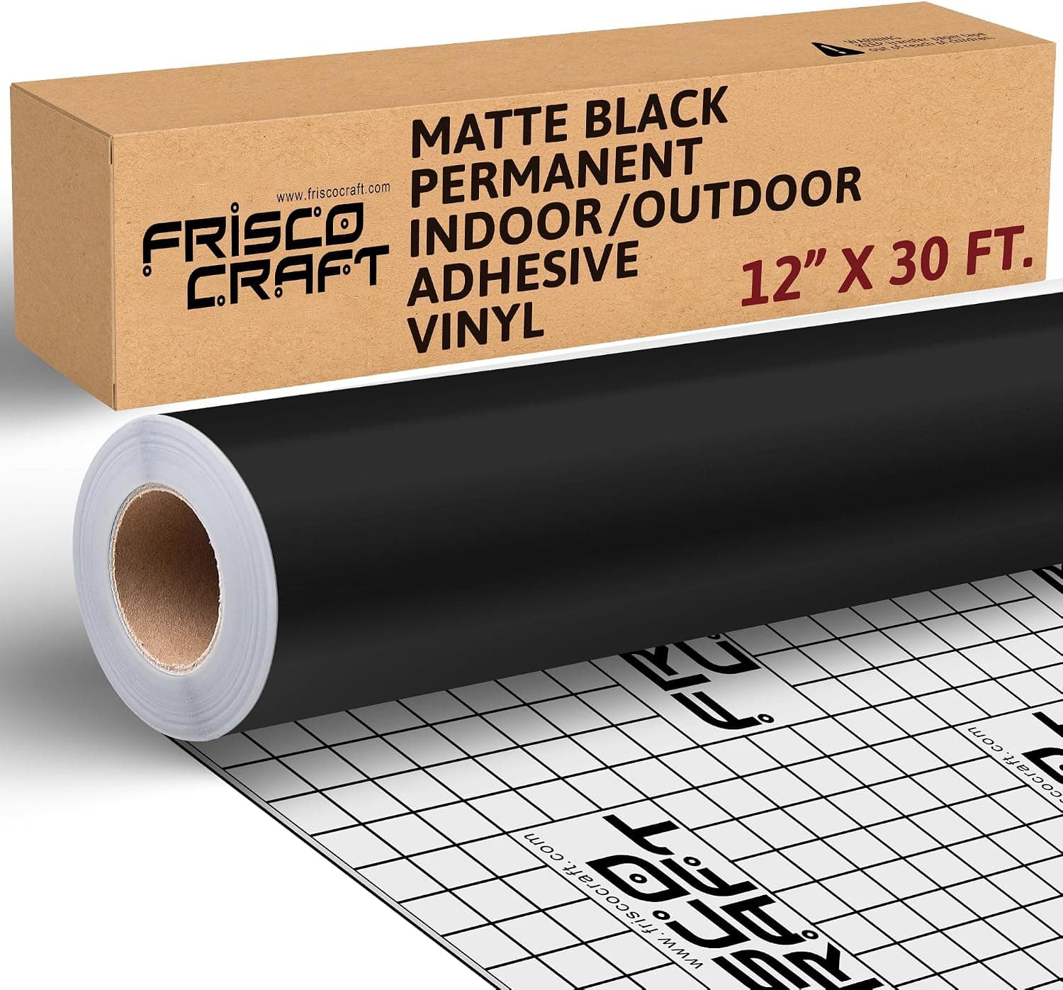 Frisco Craft Permanent Vinyl – Matte Black Adhesive Roll 12" x 30FT | Waterproof & Weather-Resistant, Siliconized Backing, Compatible with Cricut & Silhouette, Outdoor Wrap, Decals
