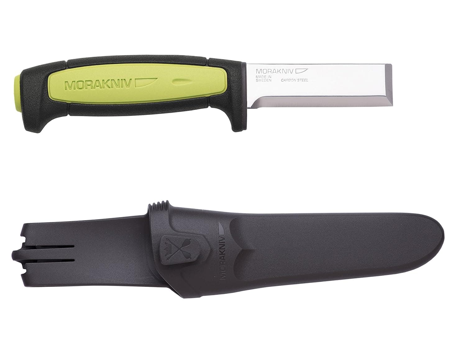 Morakniv Craftline Cuchillo cincel de madera de acero al carbono con funda para tallar madera, 3 pulgadas