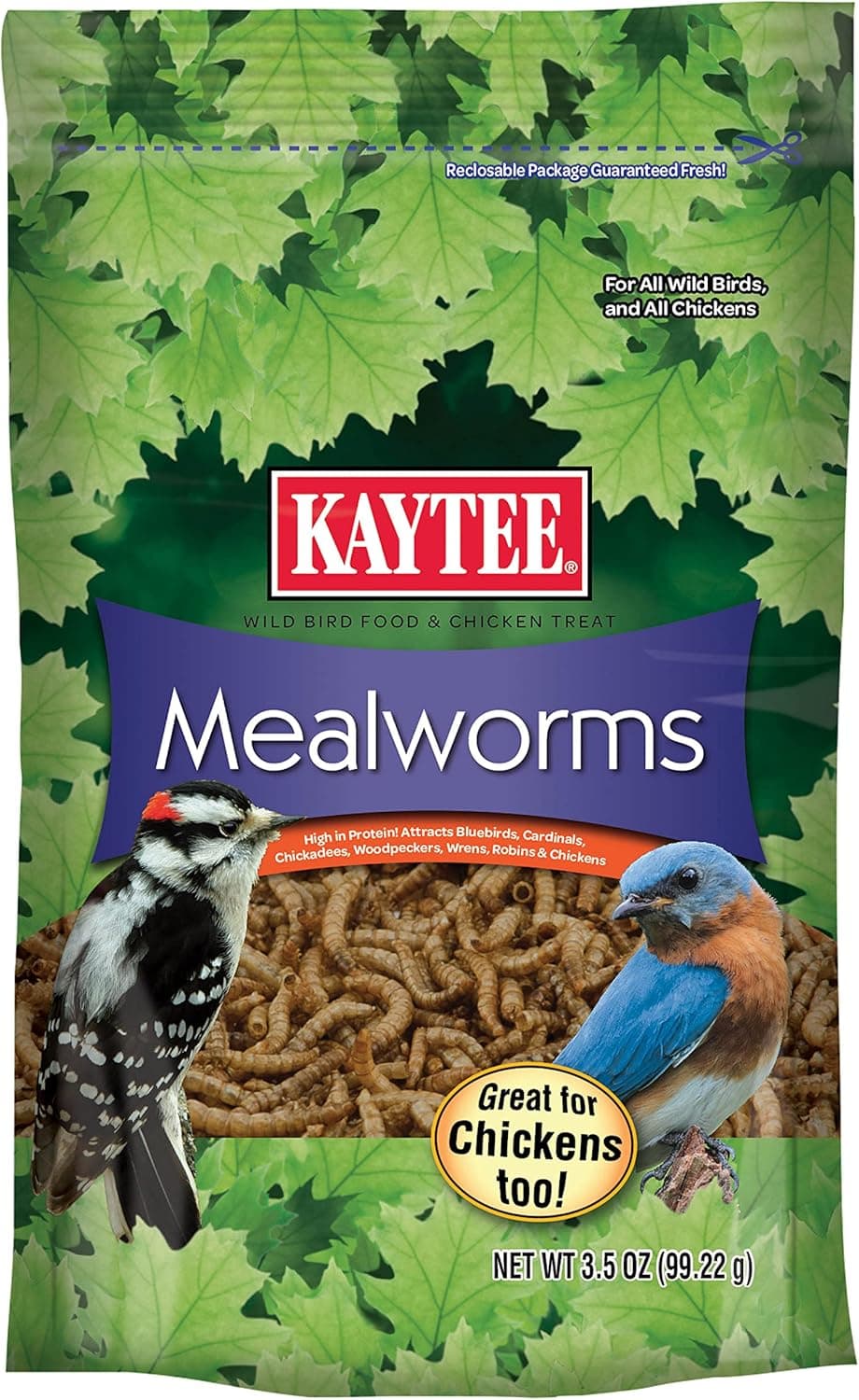 Kaytee Wild Bird Food Gusanos de harina para pájaros azules, reyezuelos, petirrojos, carboneros, pájaros carpinteros, cardenales y pollos, 3.5 onzas