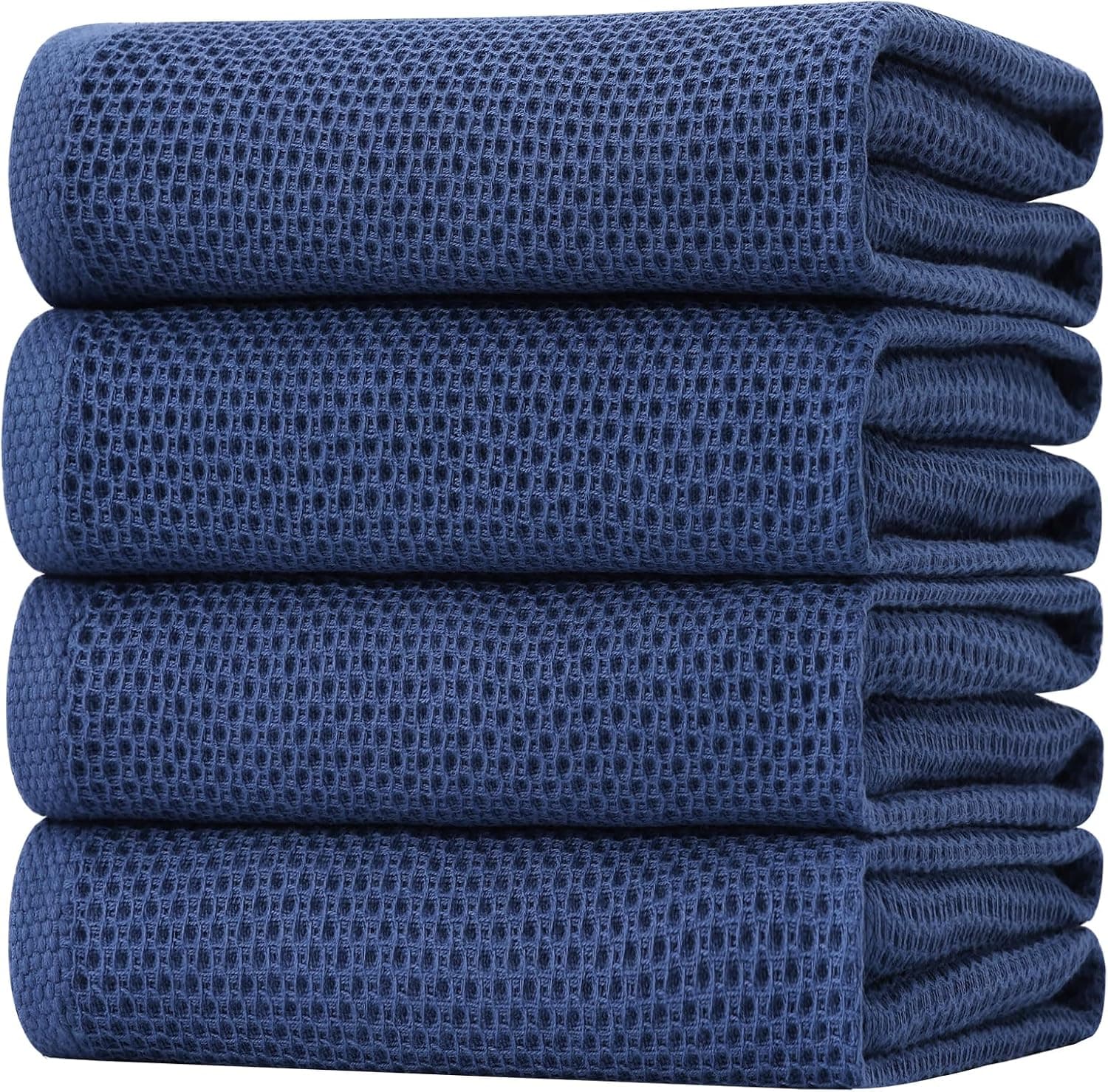 Paquete de 4 toallas de cocina Homaxy 100% algodón de tejido waffle de gran tamaño, azul marino | 20 x 28 pulgadas, toallas de plato absorbentes ultra suaves, toallas de limpieza grandes de secado rápido