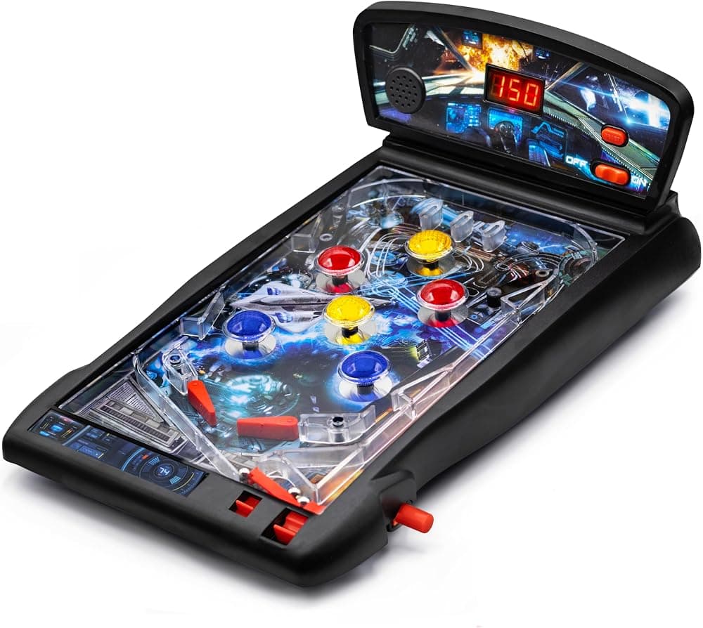 New Era Pinball Game Black – Máquina interactiva de pinball arcade de mesa o piso para niños y adultos – Puntuación LED, luces y sonidos, rápido y divertido juego de lanzamiento de 3 bolas – Regalo ideal para cumpleaños y Navidad