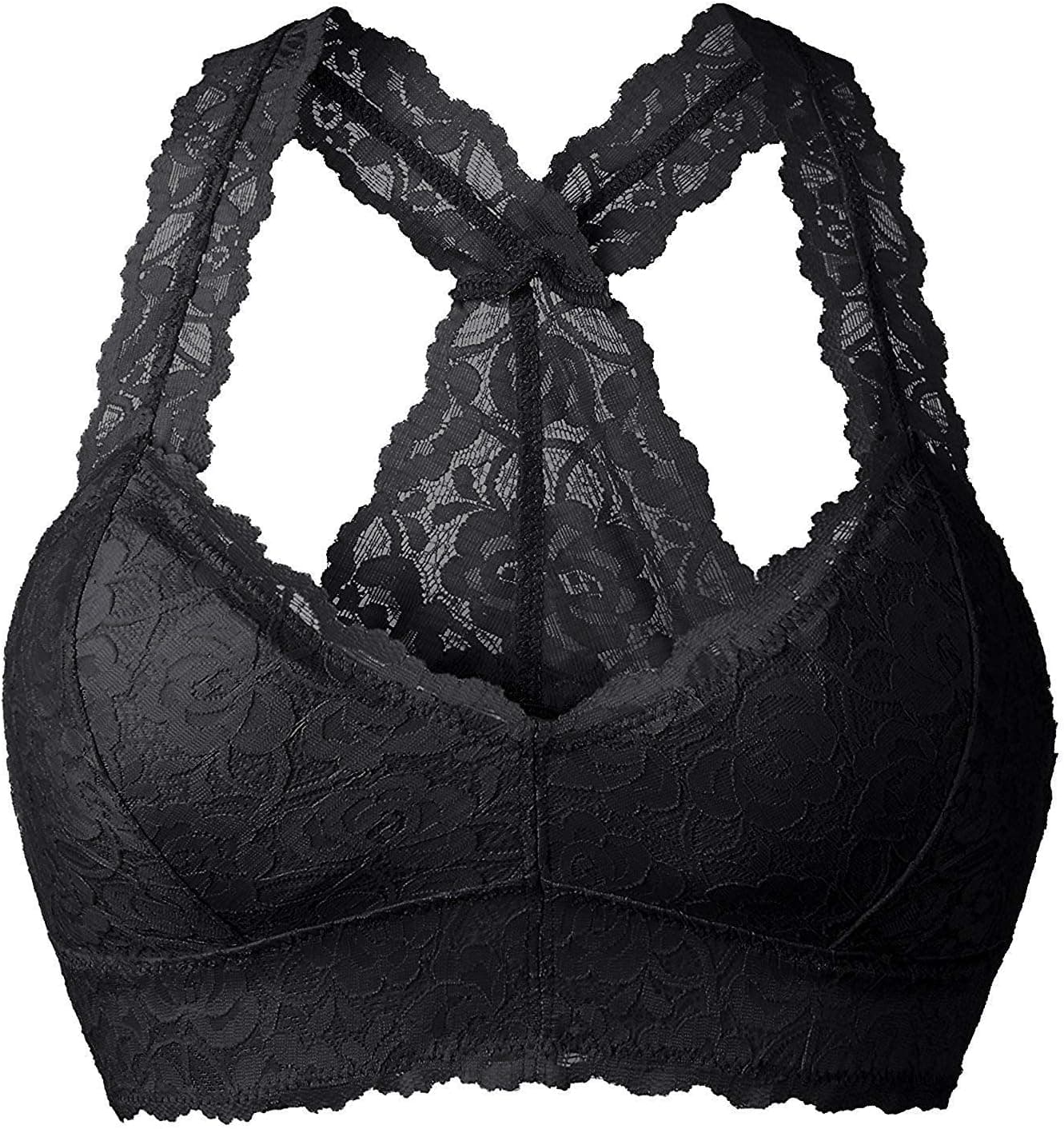 YIANNA Bralette de encaje para mujer, acolchado, sexy, sin alambre, espalda cruzada, sujetador de encaje, top corto