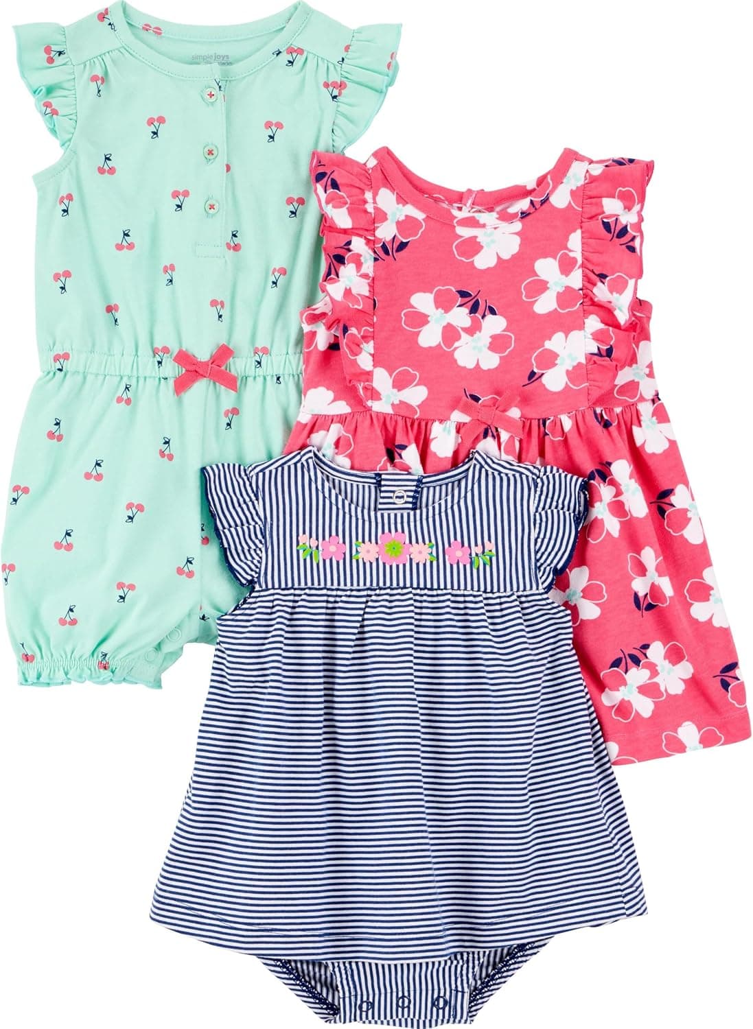 Simple Joys by Carter's Baby Girls paquete de 3 mameluco, traje de sol y vestido