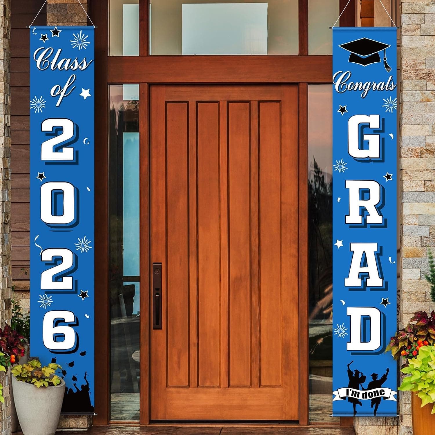 Chinco Graduación Decoraciones Clase de 2026 Banners de Graduación Felicitaciones Grad Porche Cartel de Felicitación Telón de Fondo Puerta de Bienvenida Cartel Colgante Decoración para Fiesta de Graduación 2026 Pared Puerta Patio (Azul)
