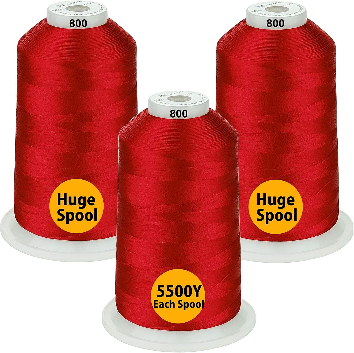 Simthread - 33 selecciones - Varios paquetes de colores surtidos de hilo de poliéster para máquina de bordar, carrete enorme 5500Y para máquinas de coser y bordar de uso múltiple - #800 rojo
