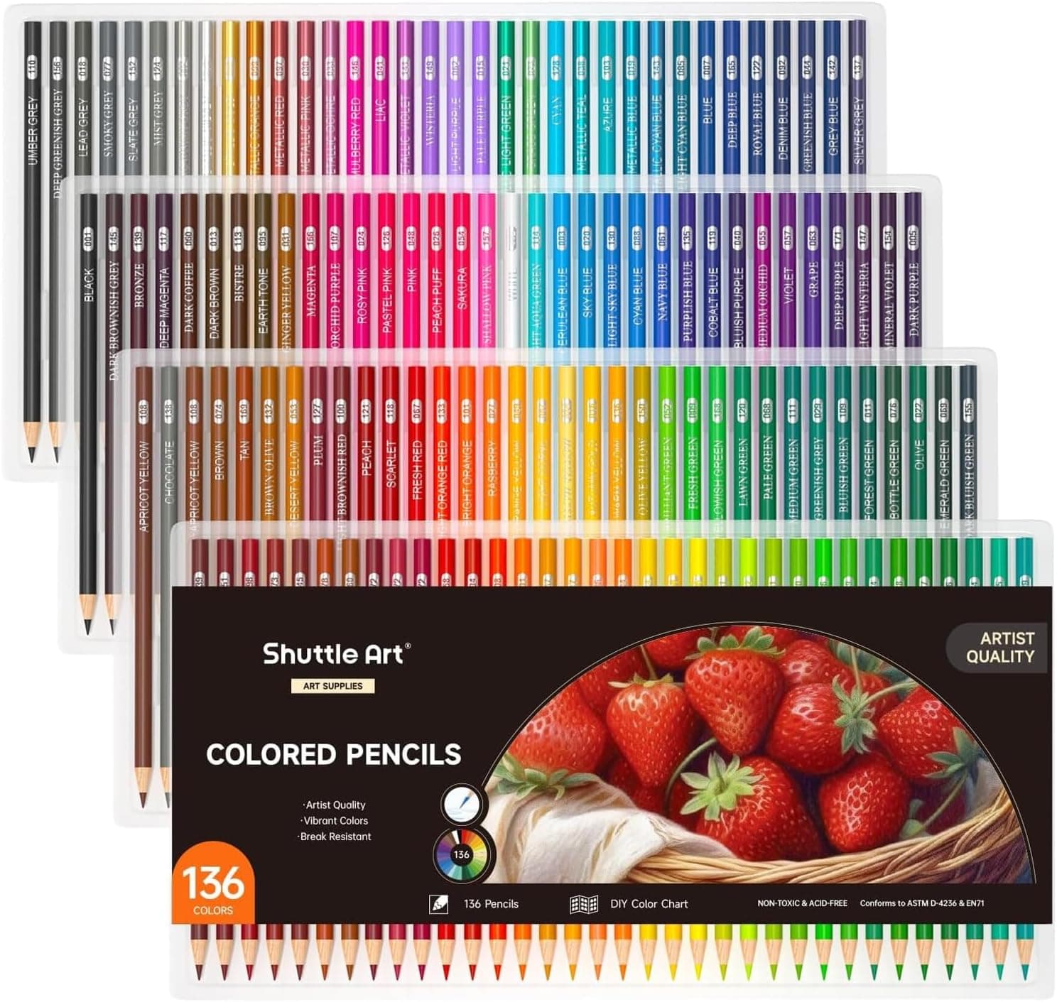 Shuttle Art 136 lápices de colores para libro de colorear para adultos, juego de lápices de colores de núcleo suave para garabatear, dibujar, dibujar y suministros de arte