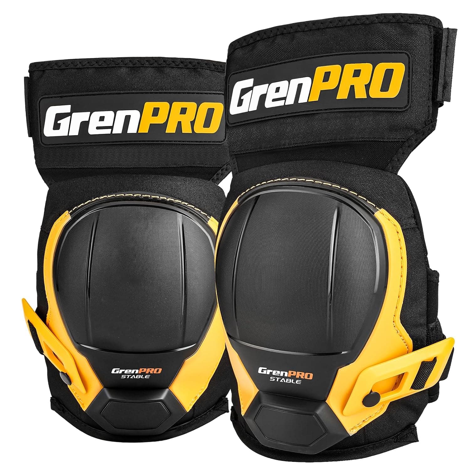 GRENPRO Rodilleras resistentes para hombres, espuma de gel, carcasa de TPR, construcción | Hebillas POM, correas de neopreno, cierre de 4 puntos, remaches metálicos, tejido 600D, ajuste izquierda-derecha, suelos, alicatados, jardinería