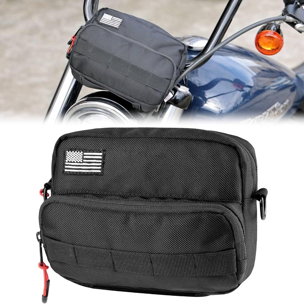 KEMIMOTO Bolsa para motocicleta, accesorio de almacenamiento para bolsa de herramientas para manillar | Alforja Universal para Manillar de Horquilla Delantera Sissy Bar Compatible con Cruiser Softail Dyna Sportsters