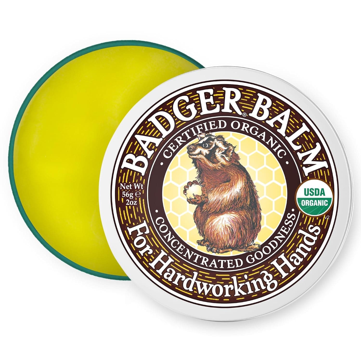 Bálsamo curativo Badger, crema de manos trabajadora, crema de manos orgánica para manos secas y agrietadas, humectante de manos de larga duración/tratamiento de manos secas, lata de 2 oz