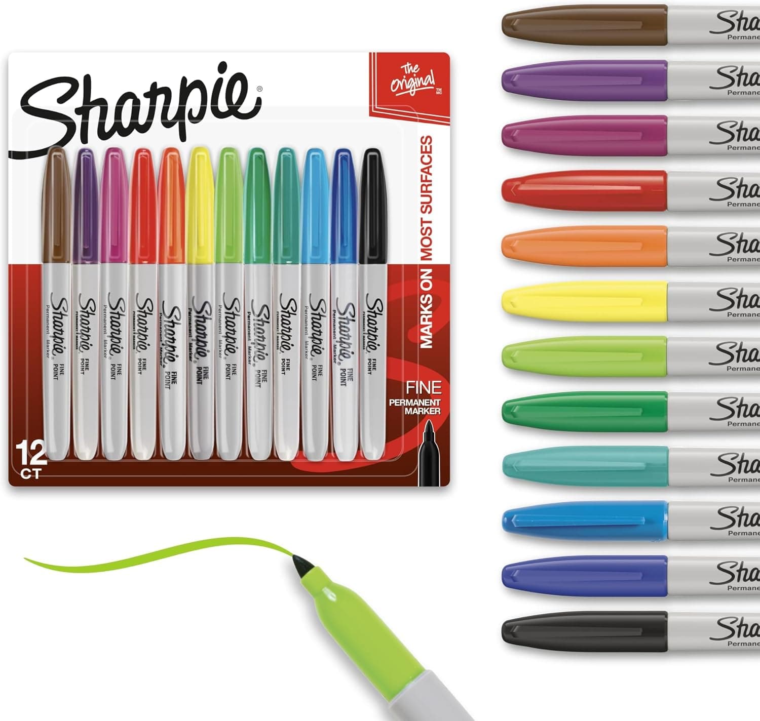Marcadores permanentes Sharpie, punta fina, secado rápido, resistente a la decoloración, artes y manualidades, escritorio, suministros de oficina, 12 unidades (paquete de 12)