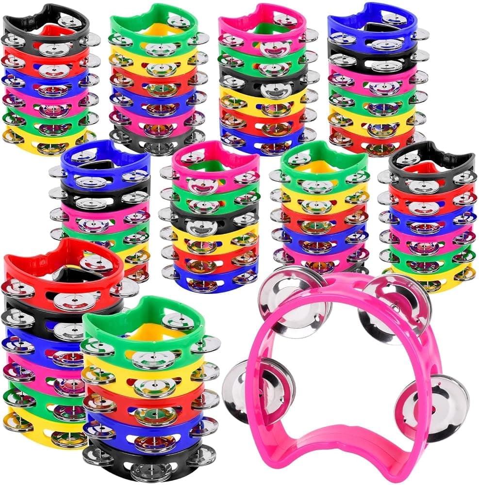 60 Panderetas Multicolores para Niños - 4 Campanas Instrumentos Musicales de Mano y Generadores de Ruido Perfectos para Suministros Escolares Iglesia Jardín de Infancia Bodas Fiestas de Navidad y Actuaciones Grupales