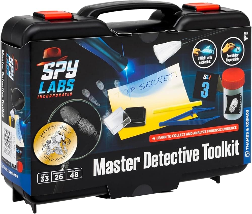 Kit de herramientas para detectives maestros de Spy Labs V2 | Kit de ciencia forense | Reúna y documente pruebas, juegue | Huellas dactilares, huellas, huellas de neumáticos | Libro de cuentos de experimentos de 32 páginas