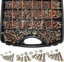 Kit surtido de pernos métricos de grado 8,8, 1020 piezas, pernos y tuercas hexagonales de alta resistencia M4 M5 M6 M8 con arandelas, chapado en zinc amarillo (12-30 mm), herrajes para automóviles/muebles, sujetadores métricos surtidos para bricolaje y reparación