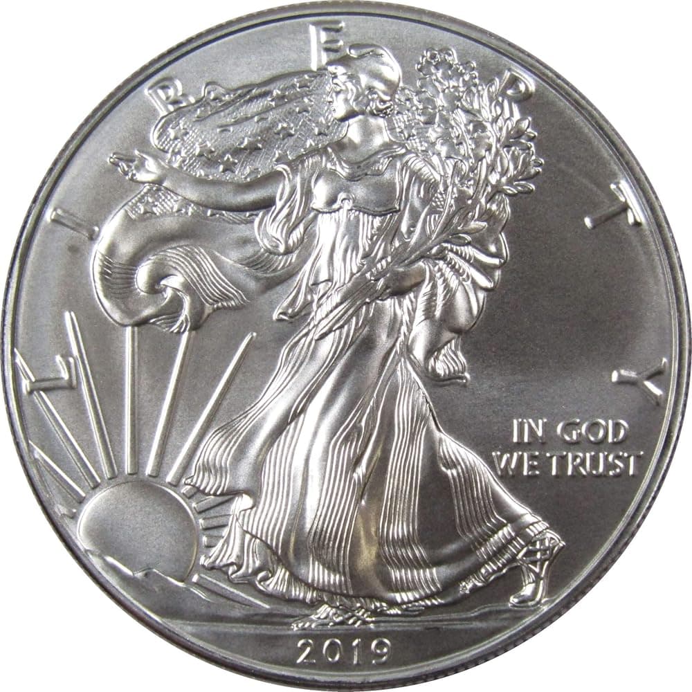 Moneda de 1 dólar en lingotes sin circular American Silver Eagle de 2019 | Moneda coleccionable: Dólar Águila Americano, 2019, Plata, Sin Circular