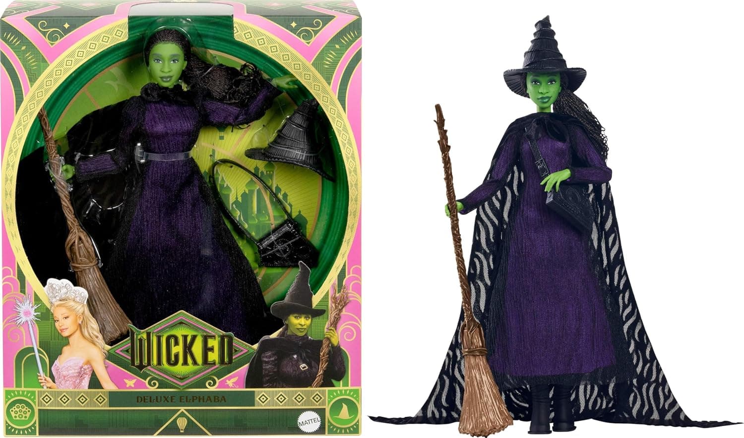 Mattel Universal Wicked Deluxe Elphaba Fashion Muñeca y Accesorios, Aspecto Inspirado en la Película con Cabello Trenzado y Posibilidad
