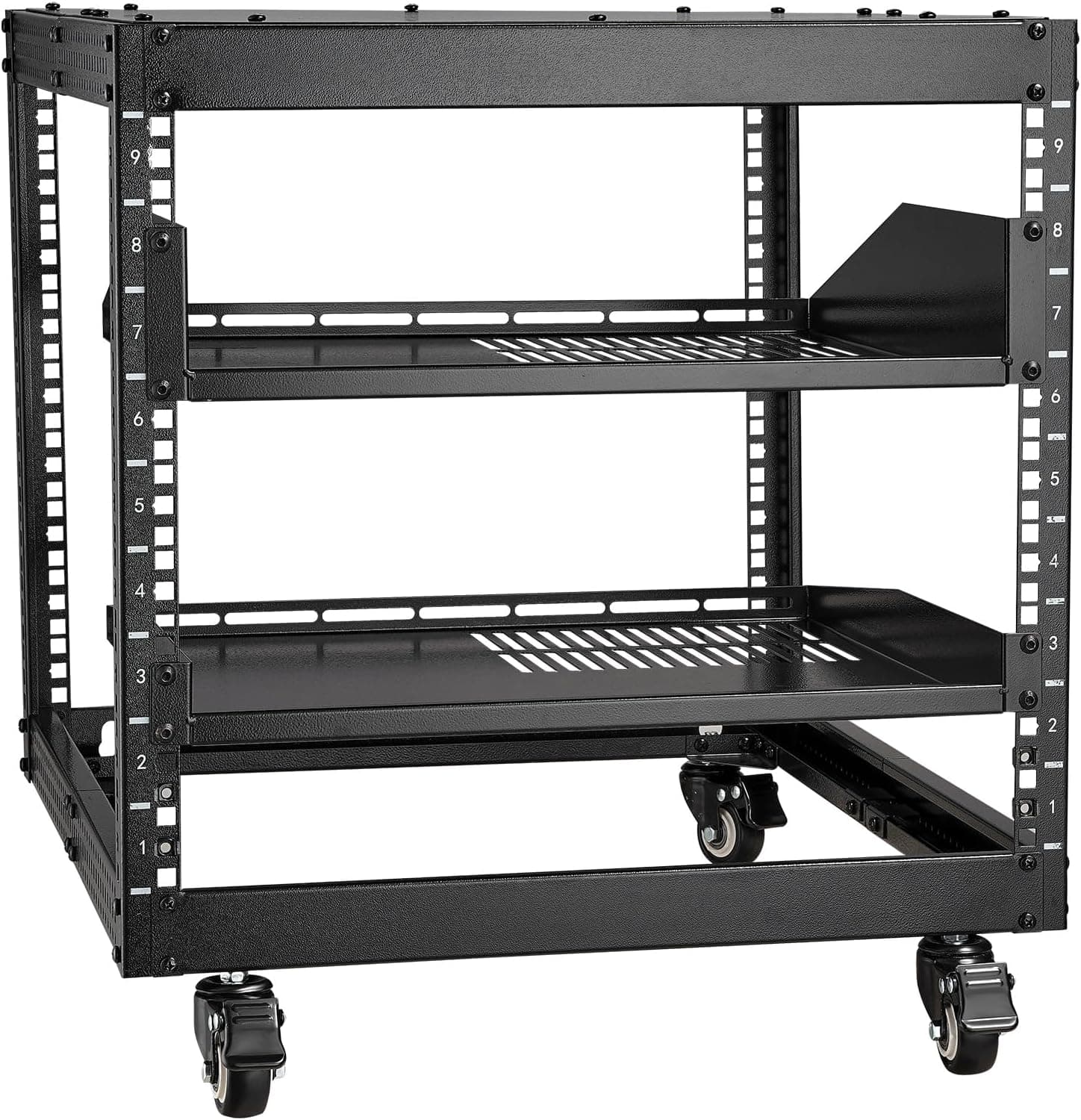 VEVOR Rack de servidor de marco abierto 9U, profundidad ajustable de 23 a 40 pulgadas, rack de servidor de red independiente o de montaje en pared, rack AV de 4 postes con ruedas, sostiene todos sus equipos de red de TI Módem de enrutador de equipo AV
