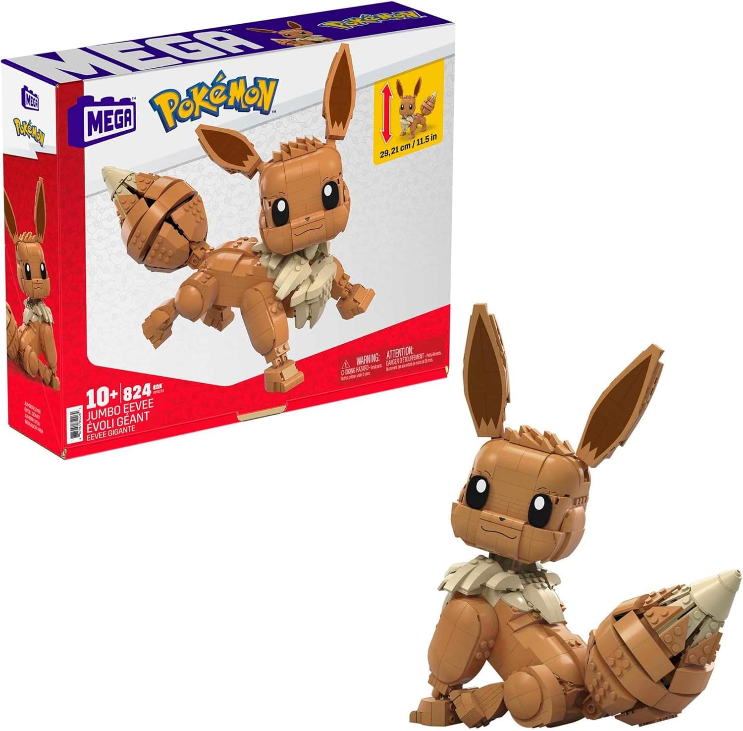 MEGA Pokémon Juego de juguetes de construcción Jumbo Eevee con 824 piezas, articulado y articulado, 11 pulgadas de alto, para niños