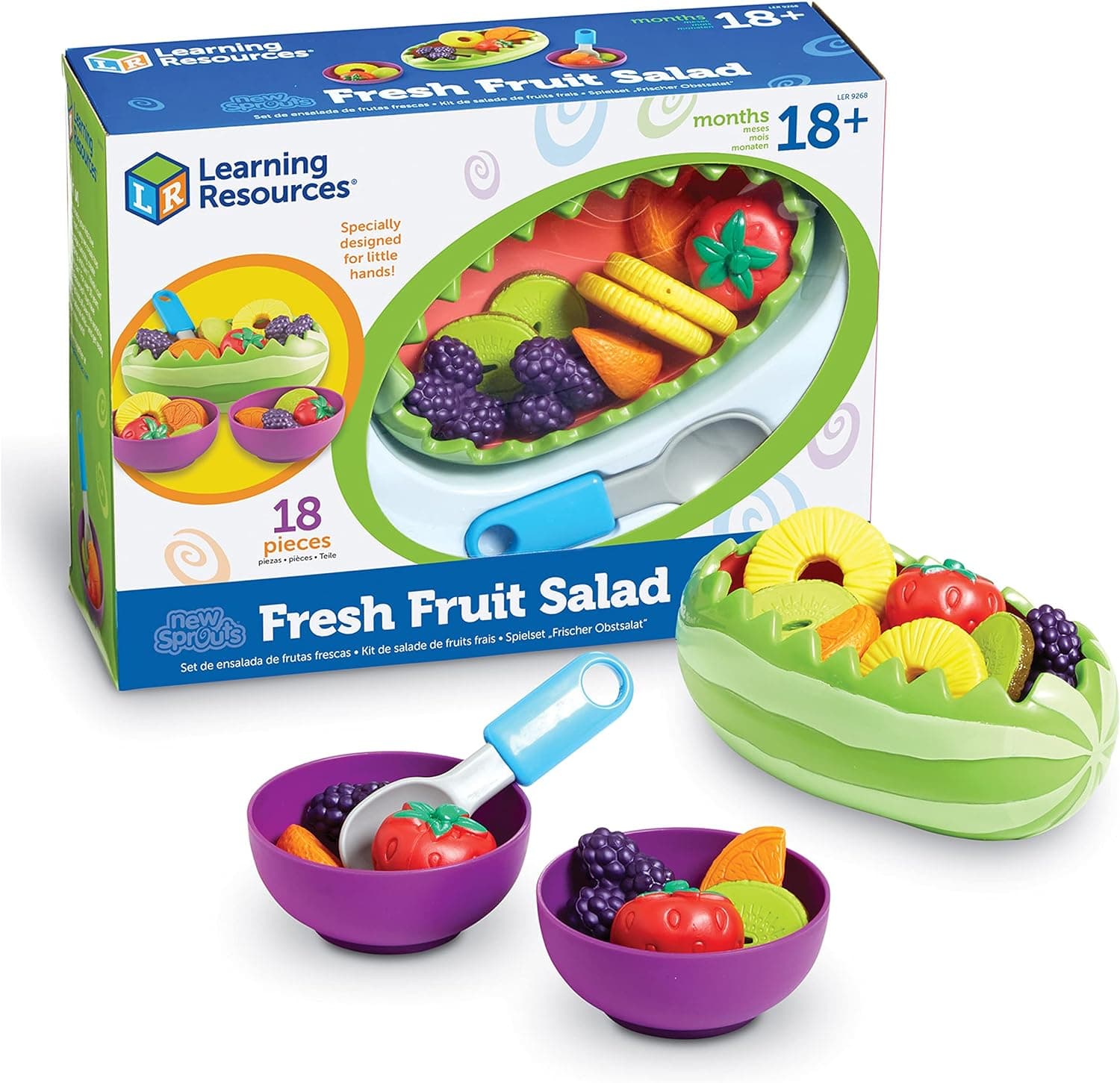 Learning Resources New Sprouts Ensalada de frutas frescas - Comida de juego realista para niños de 1 a 3 años, juguetes de aprendizaje preescolar, comida de juego para niños, juegos de cocina, juguetes de frutas de plástico, alimentos de juguete
