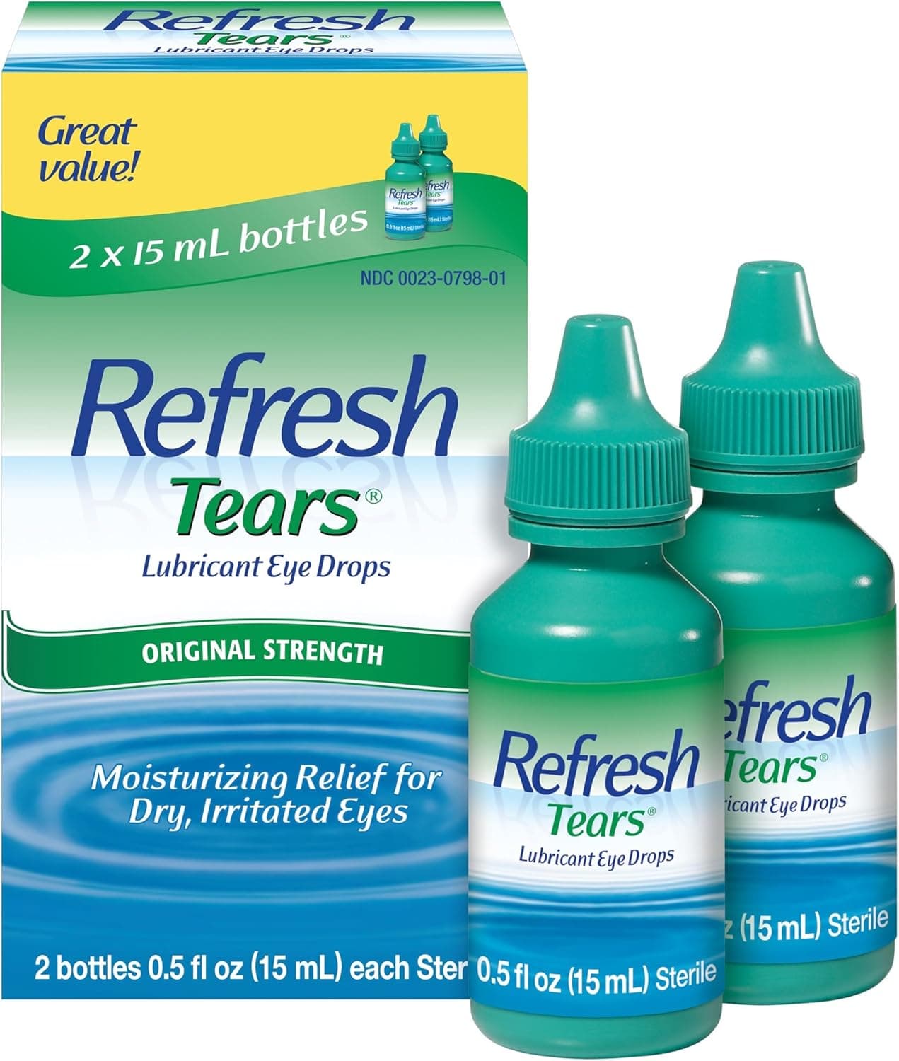 Botella lubricante líquida Refresh Tears Eye Drop, 0.51 onzas, paquete de 2