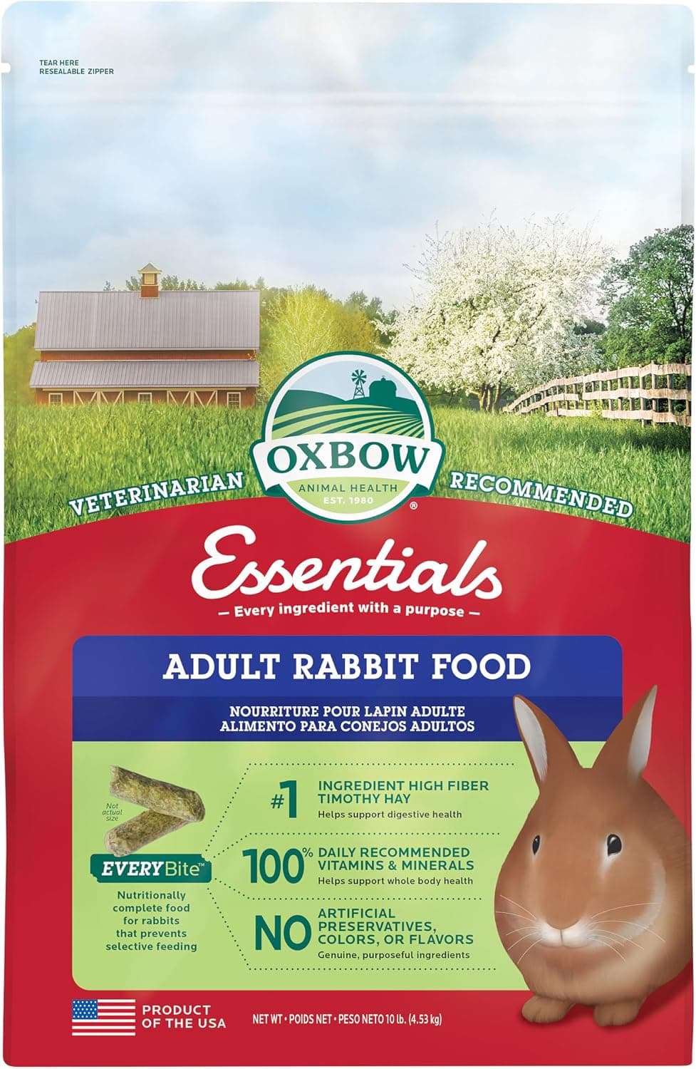 Oxbow Essentials Adult Rabbit Food, Timothy Hay Rabbit Pellets, EE. UU., 10 lb