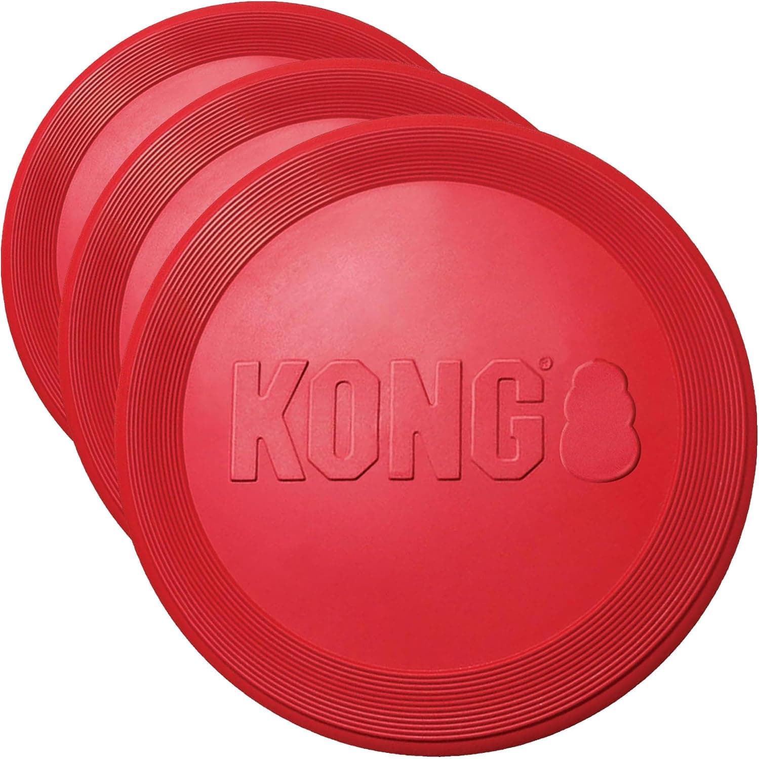 KONG Flyer - Juguete duradero para perros para jugar al aire libre - Disco volador de caucho natural, juguete para perros para buscar - Disco más seguro para una actividad saludable - para perros pequeños (paquete de 3)