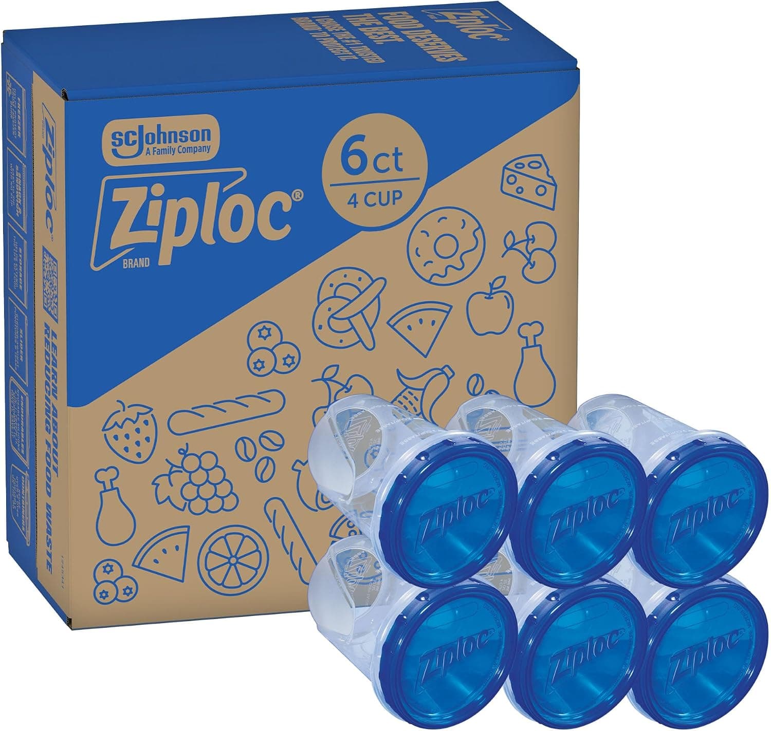 Contenedores Ziploc Twist n Loc para almacenamiento de alimentos, diseño resistente a fugas, redondos medianos, 6 unidades