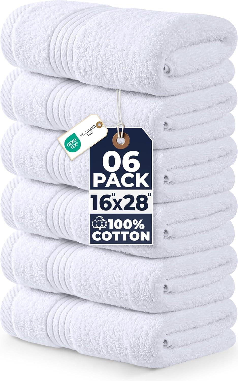 Utopia Towels Juego de toallas de mano de 6 piezas, 16 x 28 pulgadas, 100% algodón, blanco | Toallas de mano de algodón hilado en anillos, ligeras y de primera calidad, muy absorbentes, de secado rápido, ideales para viajes, campamentos, hoteles y spa