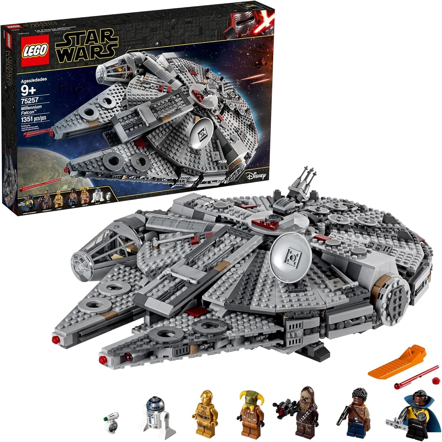 LEGO Star Wars Millennium Falcon 75257 Set de construcción - Modelo de nave espacial con minifiguras de Finn, Chewbacca, Lando Calrissian, Boolio, C-3PO, R2-D2 y D-O, colección de películas The Rise of Skywalker