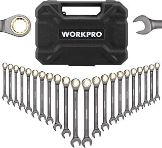 Juego de llaves combinadas de trinquete de 22 piezas con caja de herramientas, niquelado | con caja organizadora, métrico 6-18 mm y SAE 1/4-3/4", 72 dientes, para proyectos domésticos, reparación de automóviles, plomería, construcción, maquinaria