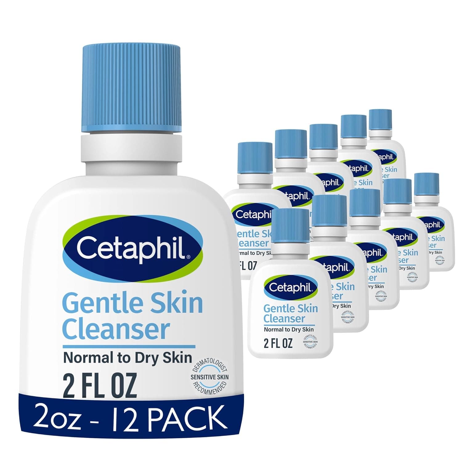 Cetaphil Gentle Cleanser, Hydrating Face Wash, Travel Size, 2 fl oz, 12 ct | Fragrance-Free, Soap-Free, Non-Foaming Cleanser, Bulk 12-Pack Value, Dermatologist Recommended, Dry to Normal Sensitive Skin