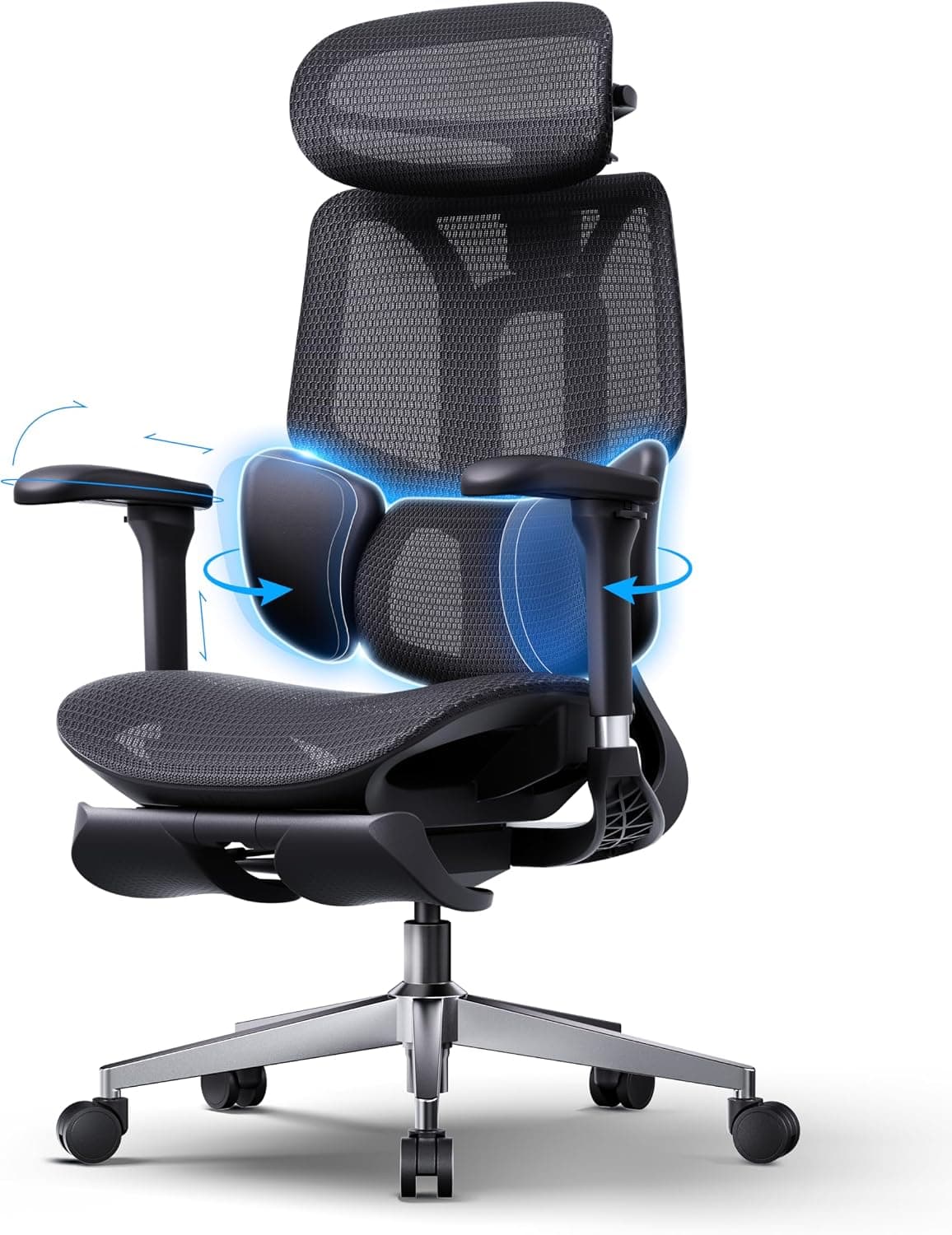 Hbada E3 Air 2026 Ergonomic Office Chair, 3-Zone Lumbar Support, Comfy Home Office Chair with Auto Recline, 4D Headrest & Armrests, 140° Tilt for Work & Relax with Footrest, Black with Footrest