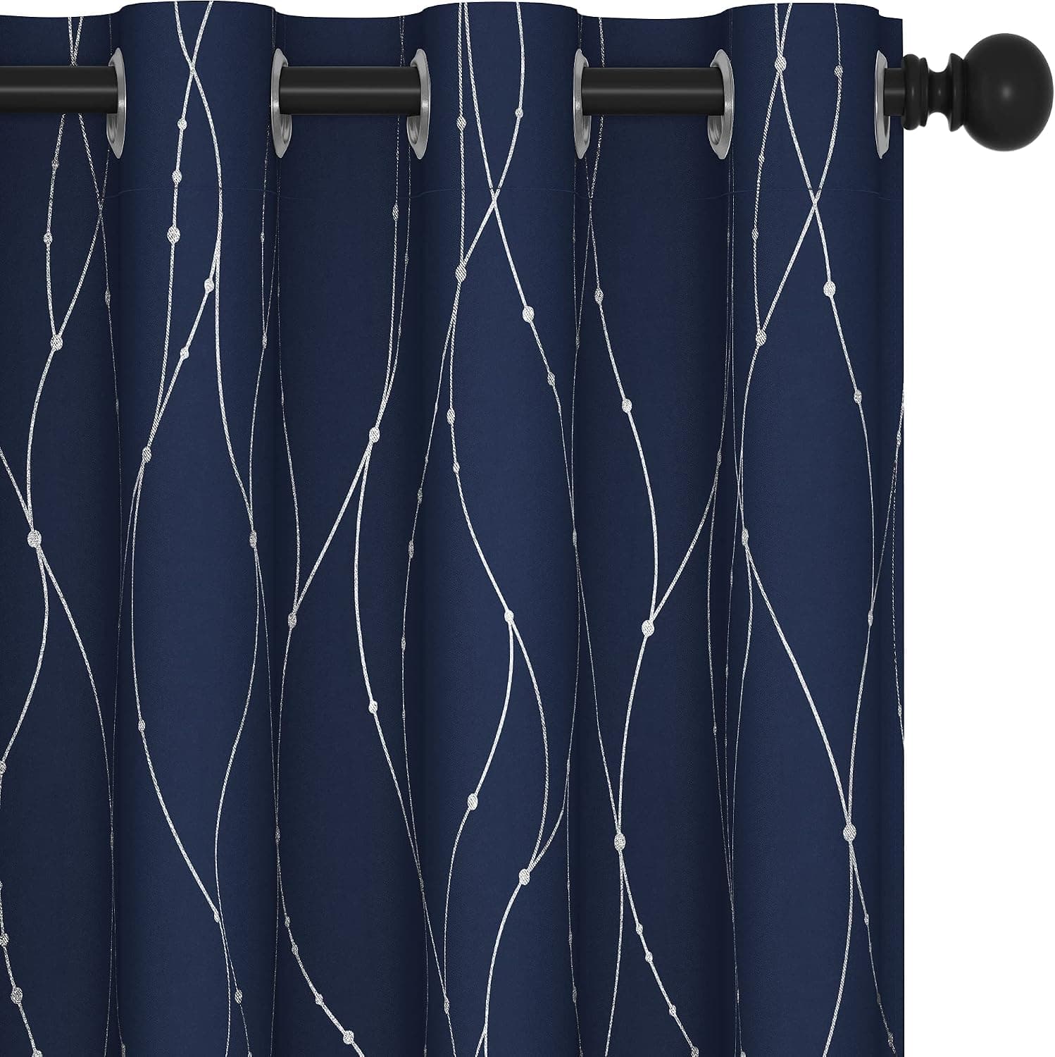 Cortinas Deconovo para sala de estar de 84 pulgadas de largo, cortinas opacas para dormitorio | Cortinas plateadas con estampado de aluminio, aislamiento térmico, oscurecimiento de la habitación, ojal, juego de 2 paneles, azul marino, 52 x 84 pulgadas