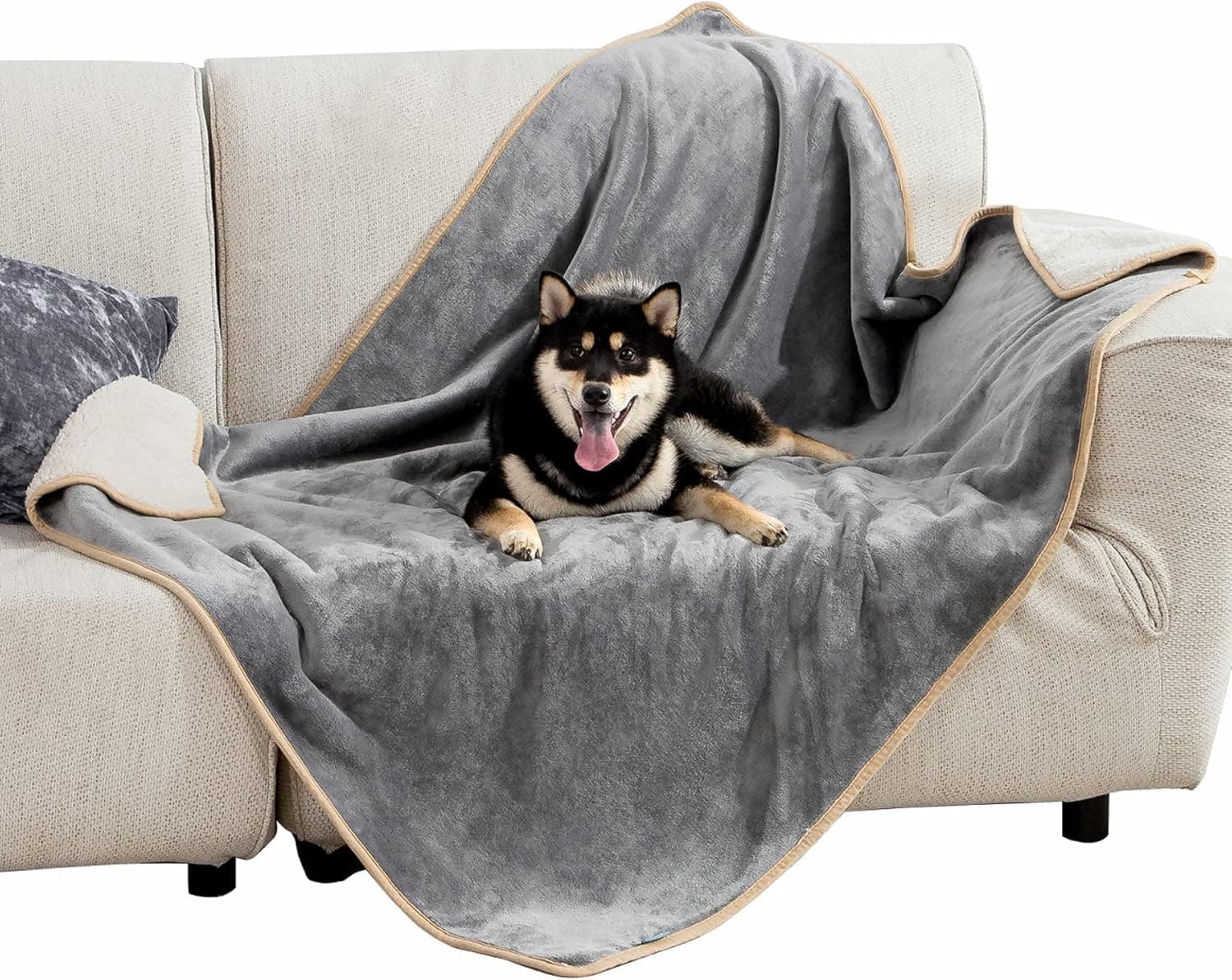 Bedsure Mantas impermeables para perros grandes, manta polar Sherpa, 40 x 50 | Manta De Felpa Suave Y Lavable para Funda De Sofá, Protector De Muebles Reversible, Acogedor Y Calmante, Cálido para Perros Mayores,Grey