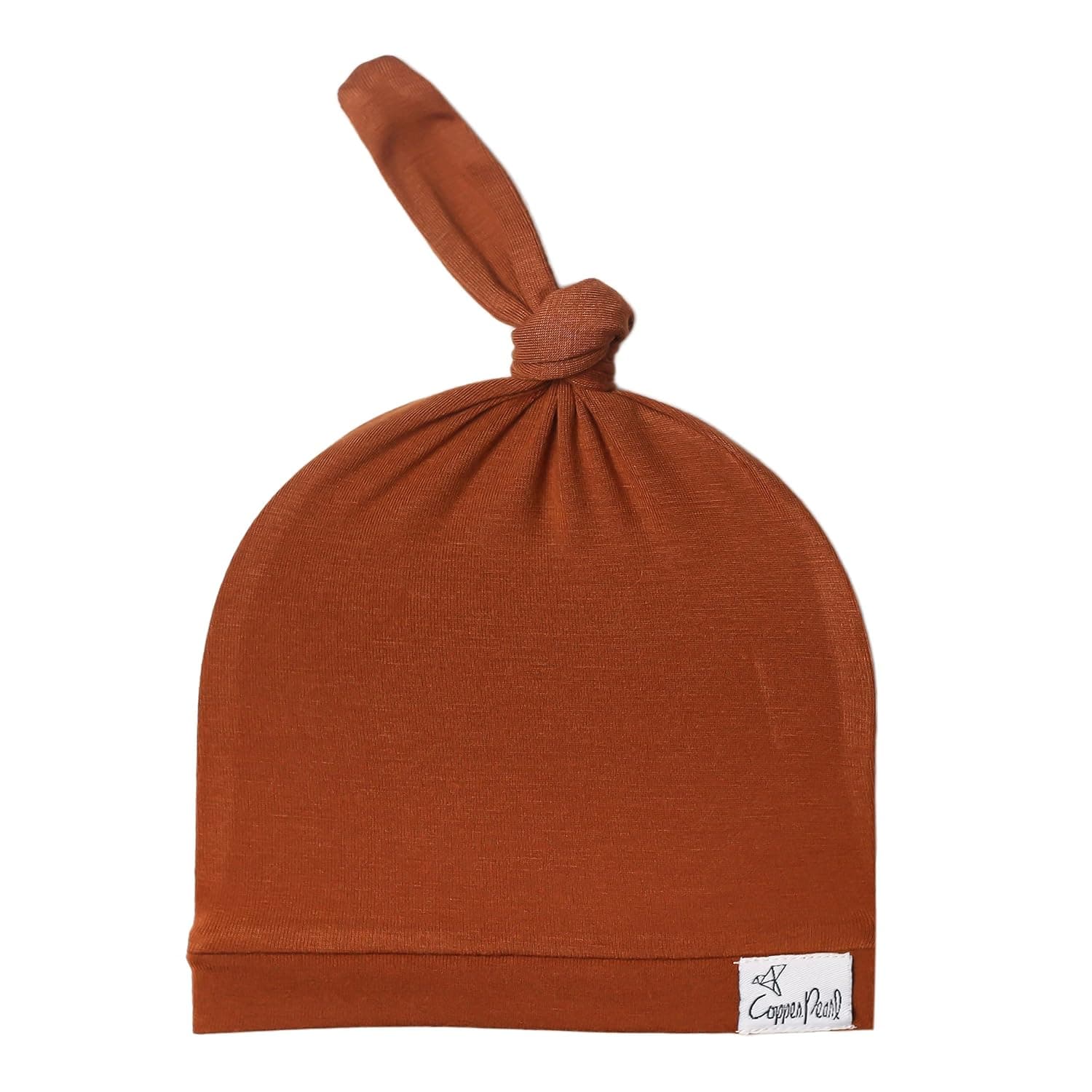 Copper Pearl Baby Beanie Hat Top Knot Stretchy Soft Powell