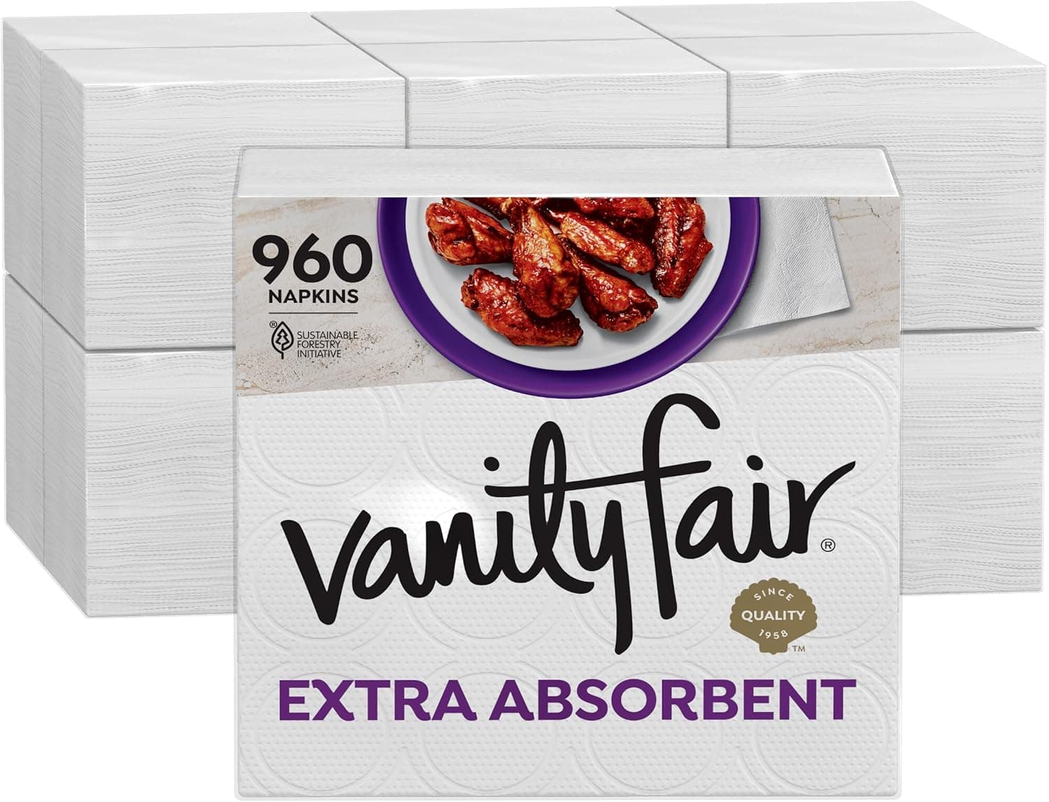 Servilletas de papel premium extra absorbentes Vanity Fair, 960 unidades, servilletas desechables hechas suaves y fuertes para comidas desordenadas y uso diario