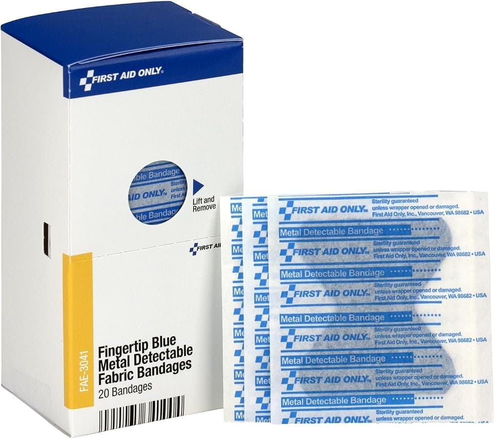 FAE-3041 SmartCompliance Recambio de vendajes detectables de metal azul para las puntas de los dedos, suministros de repuesto para botiquín de primeros auxilios para empresas, servicios de alimentos, restaurantes, lugares de trabajo y hogar, 20 unidades
