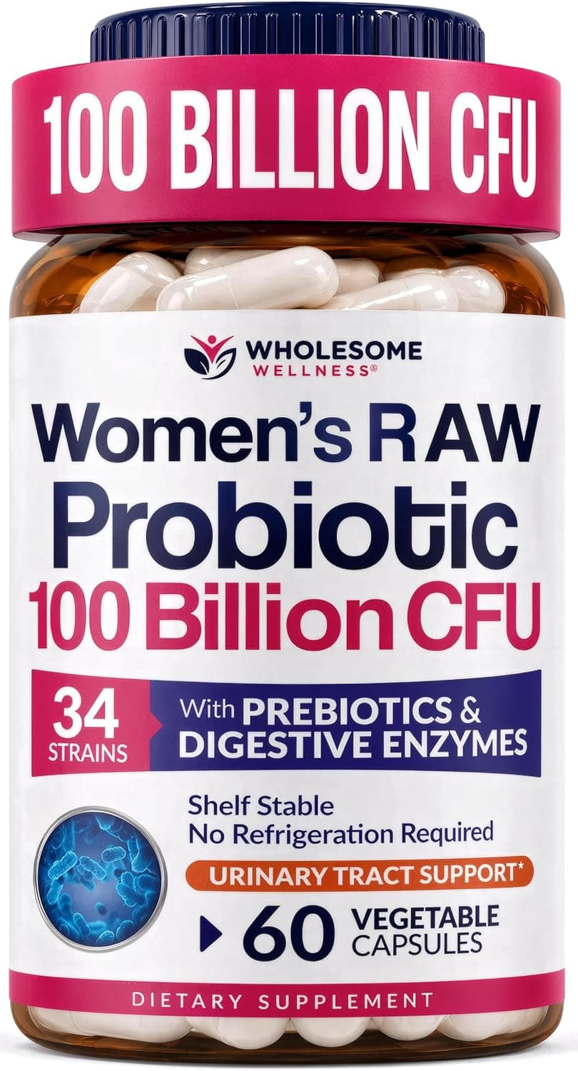 Wholesome Wellness Dr. Probióticos crudos formulados para mujeres 100 mil millones de CFU cápsulas con prebióticos, enzimas digestivas, aprobado para adultos, suplemento estable