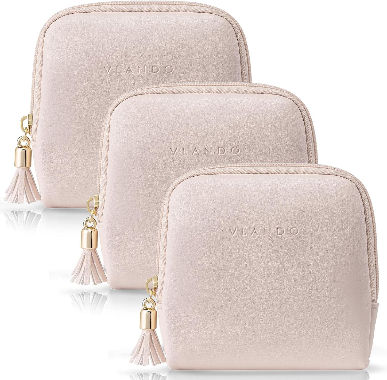 VLANDO Estuche pequeño para joyas de viaje, regalos para mujeres, 3 bolsas de joyería con cremallera, bolsa de almacenamiento organizadora de joyas de terciopelo para pulseras, anillos, pendientes, color rosa albaricoque