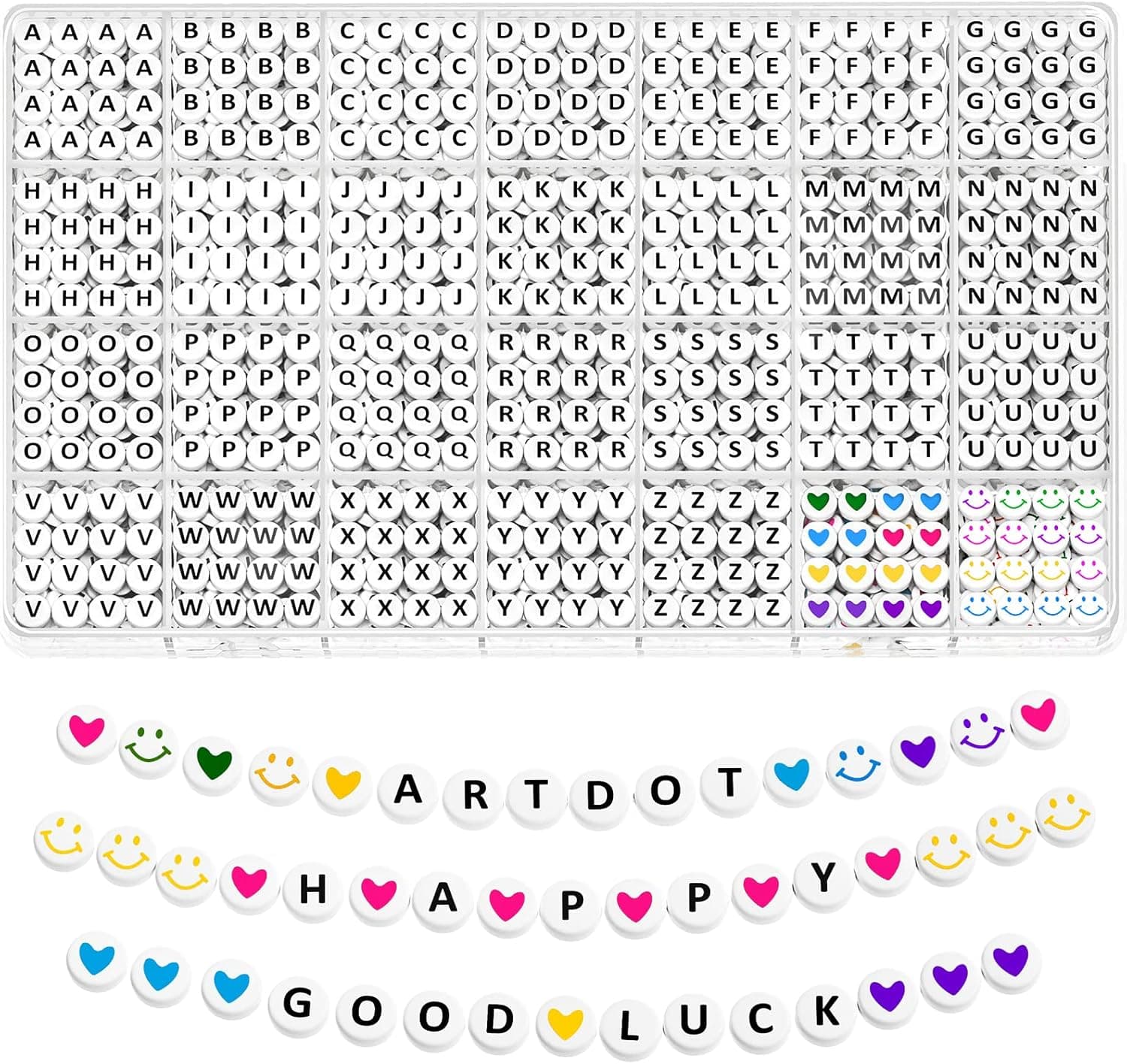 ARTDOT 1400 PCS Letter Beads for Jewelry Making Kit, 28 Styles Alphabet Beads for Friendship Bracelets Assorted Preppy Beads with Storage Case, Black White Box Packed