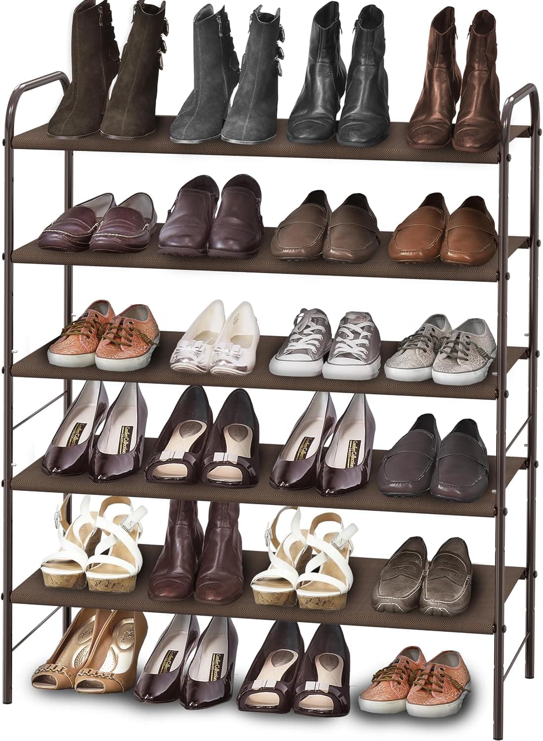 Organizador de almacenamiento de zapatero de 5 niveles Simple Houseware, 15-24 pares, bronce | Estante para zapatos que ahorra espacio con estructura de metal resistente y estantes de tela no tejida para entrada, garaje y pasillo