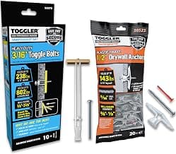 TOGGLER TB & SNAPTOGGLE Anclajes para paneles de yeso y pernos de palanca de alta resistencia con tornillos – Polipropileno y galvanizado para paredes huecas, yeso y azulejos – Paquete combinado de 20 y 10