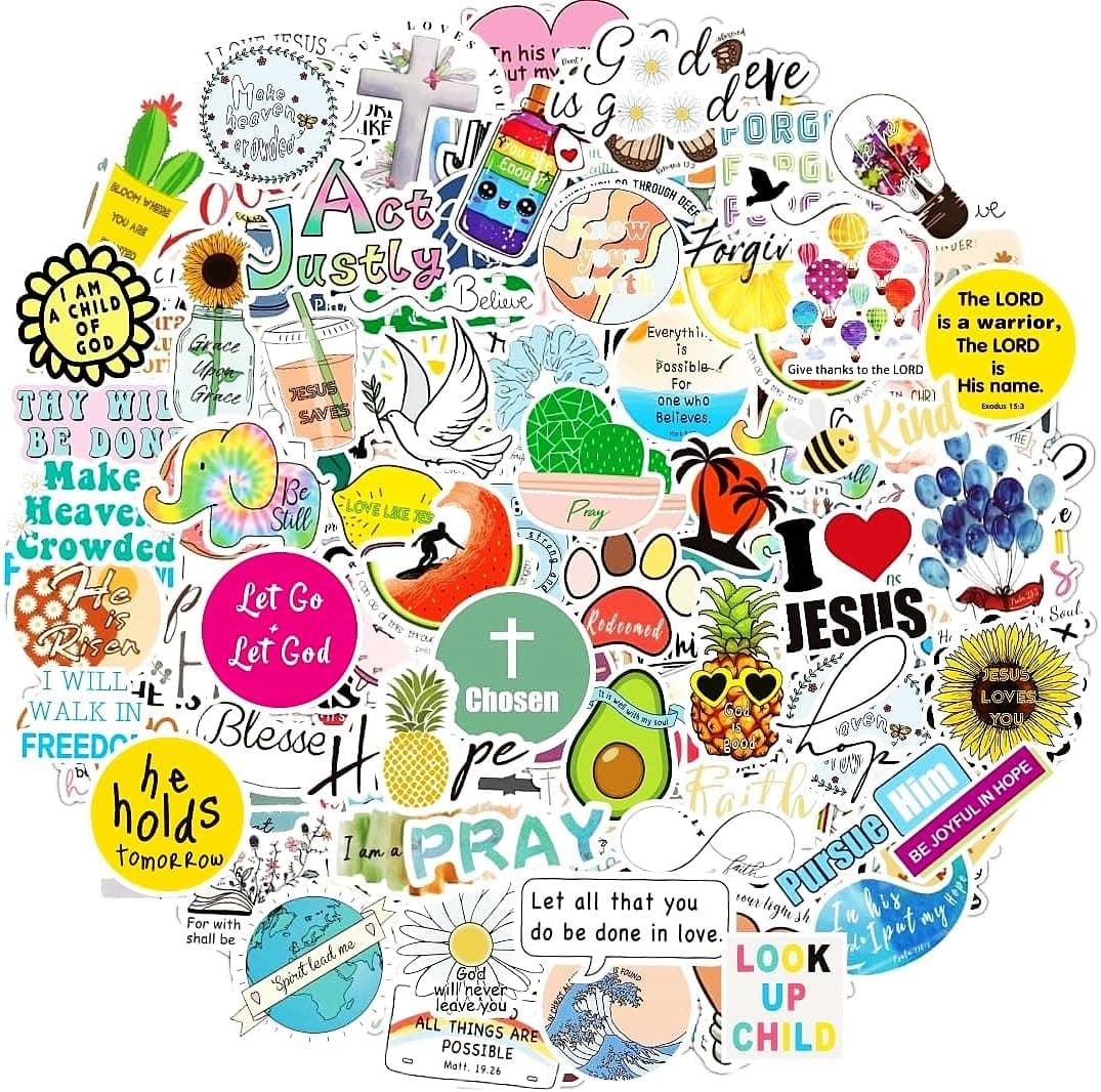 200Pcs Inspirational Christian Jesus Stickers for Kids,Bible Verse Stickers | Vinyl Waterproof Cute Religious Faith Stickers for Journaling Scrapbooking Vision Board Water Bottle,Christian Easter Gifts