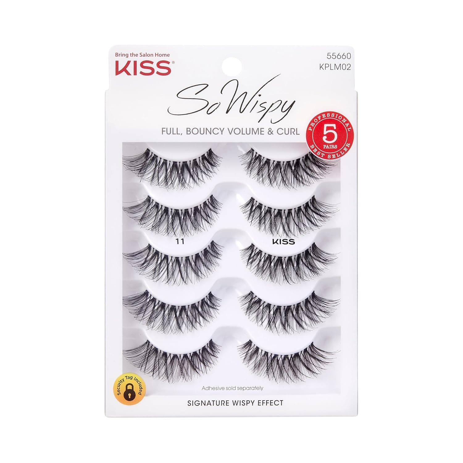 Kiss So Wispy, pestañas postizas, '', 12 mm, incluye 5 pares de pestañas, fácil de aplicar, grupos de pestañas reutilizables